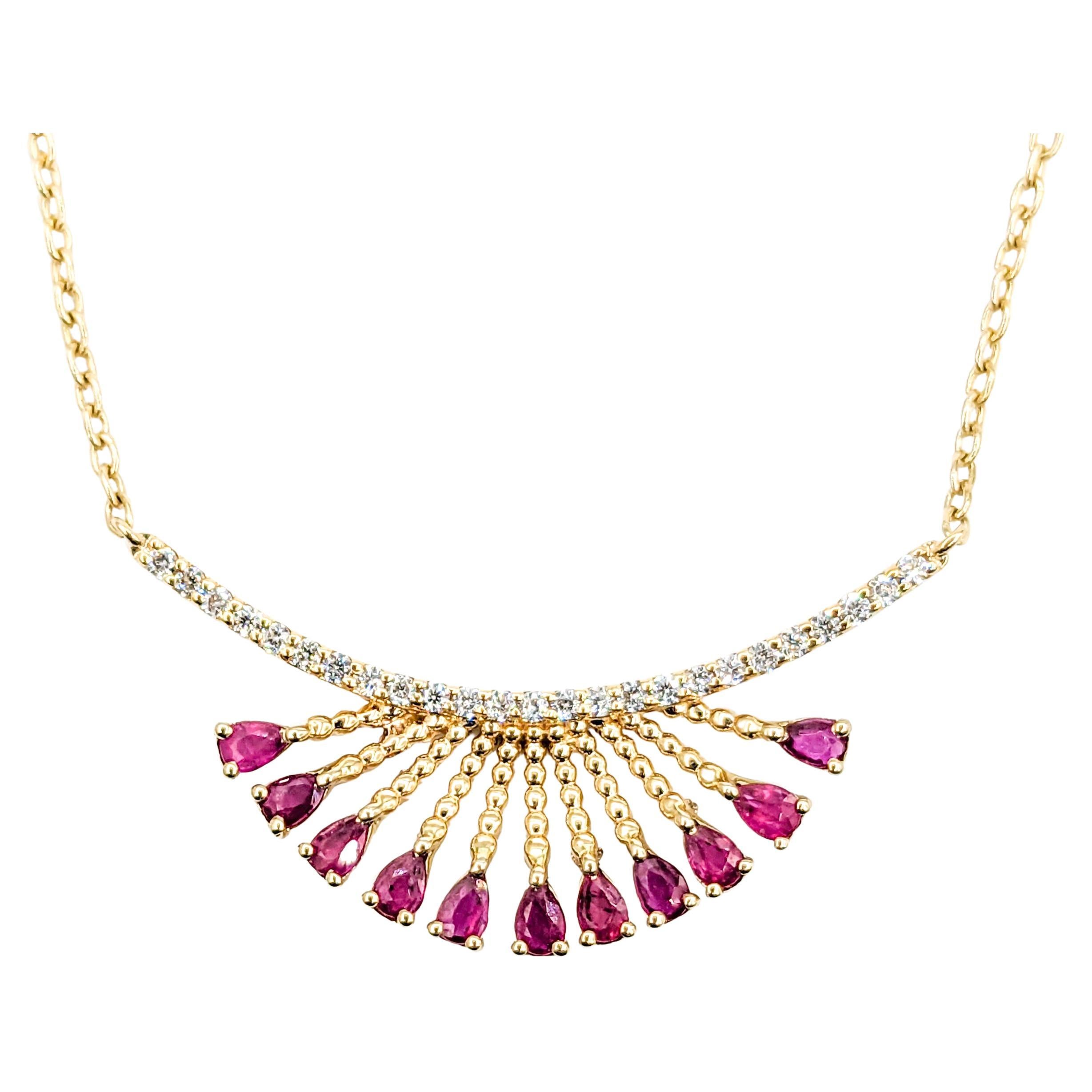 Ruby & Diamond Bar Necklace in Gold For Sale