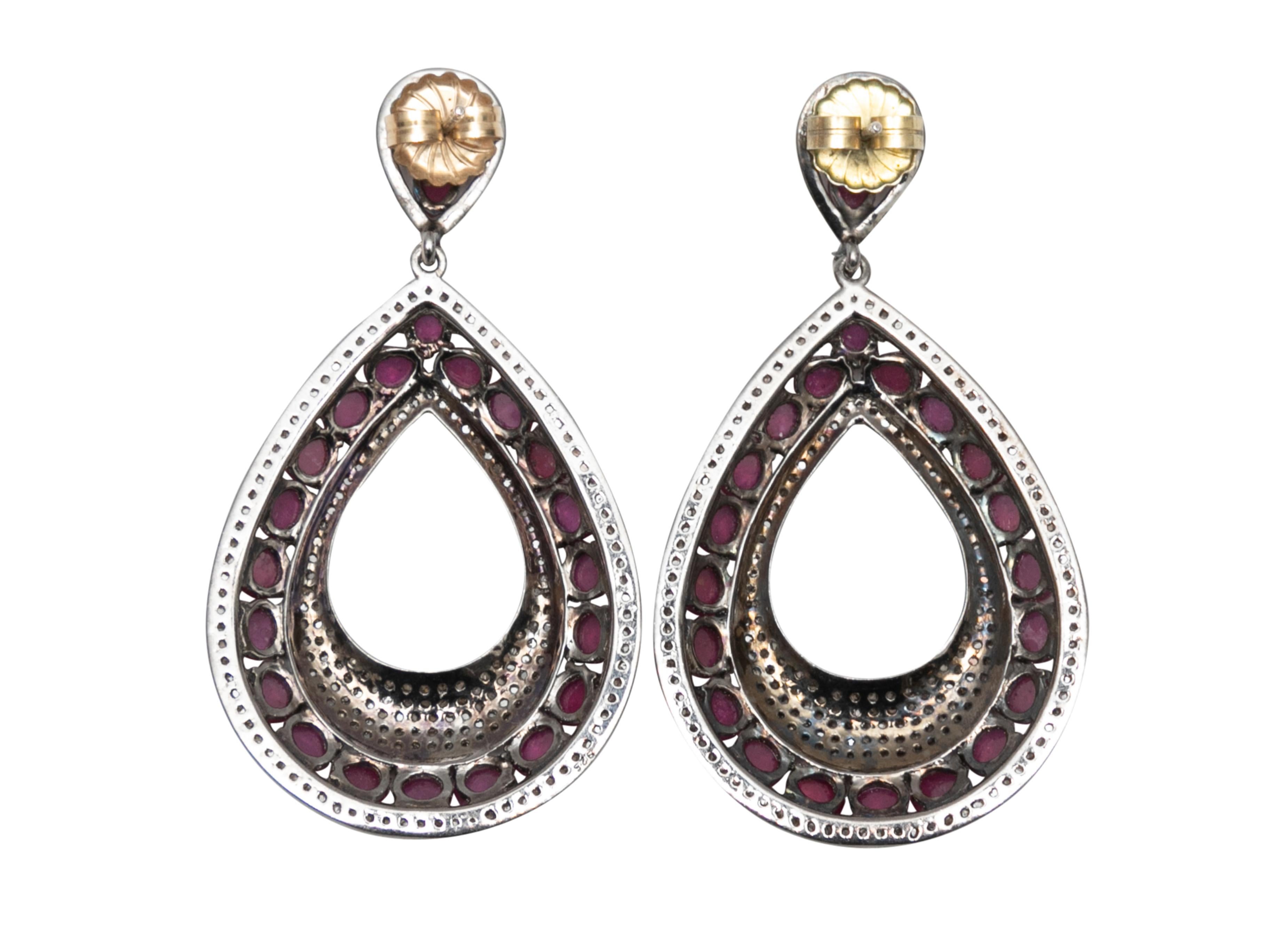 Ruby and pave diamond teardrop pierced earrings by Bavna. 1.5
