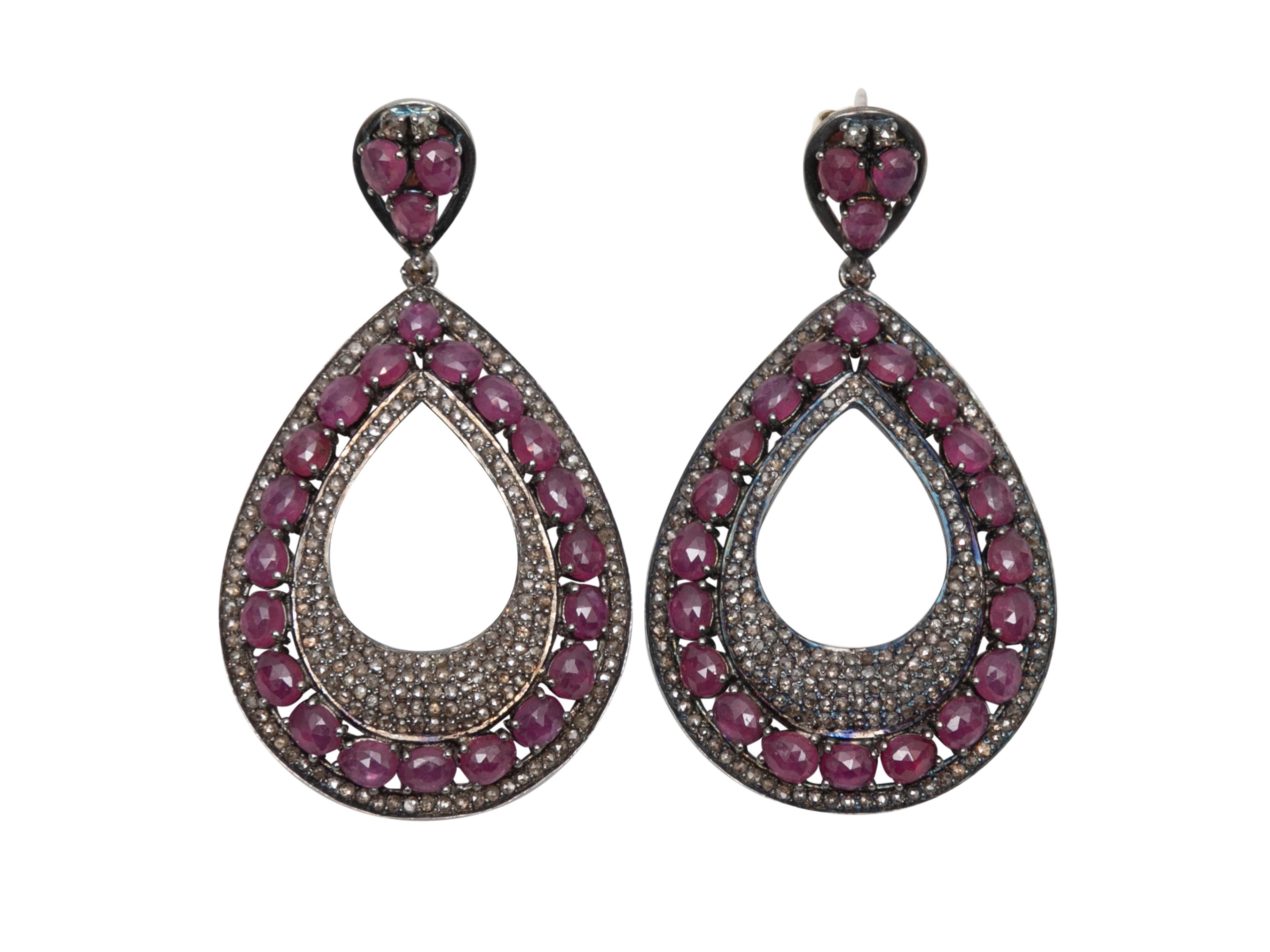 Ruby & Diamond Bavna Teardrop Pierced Earrings In Good Condition For Sale In New York, NY