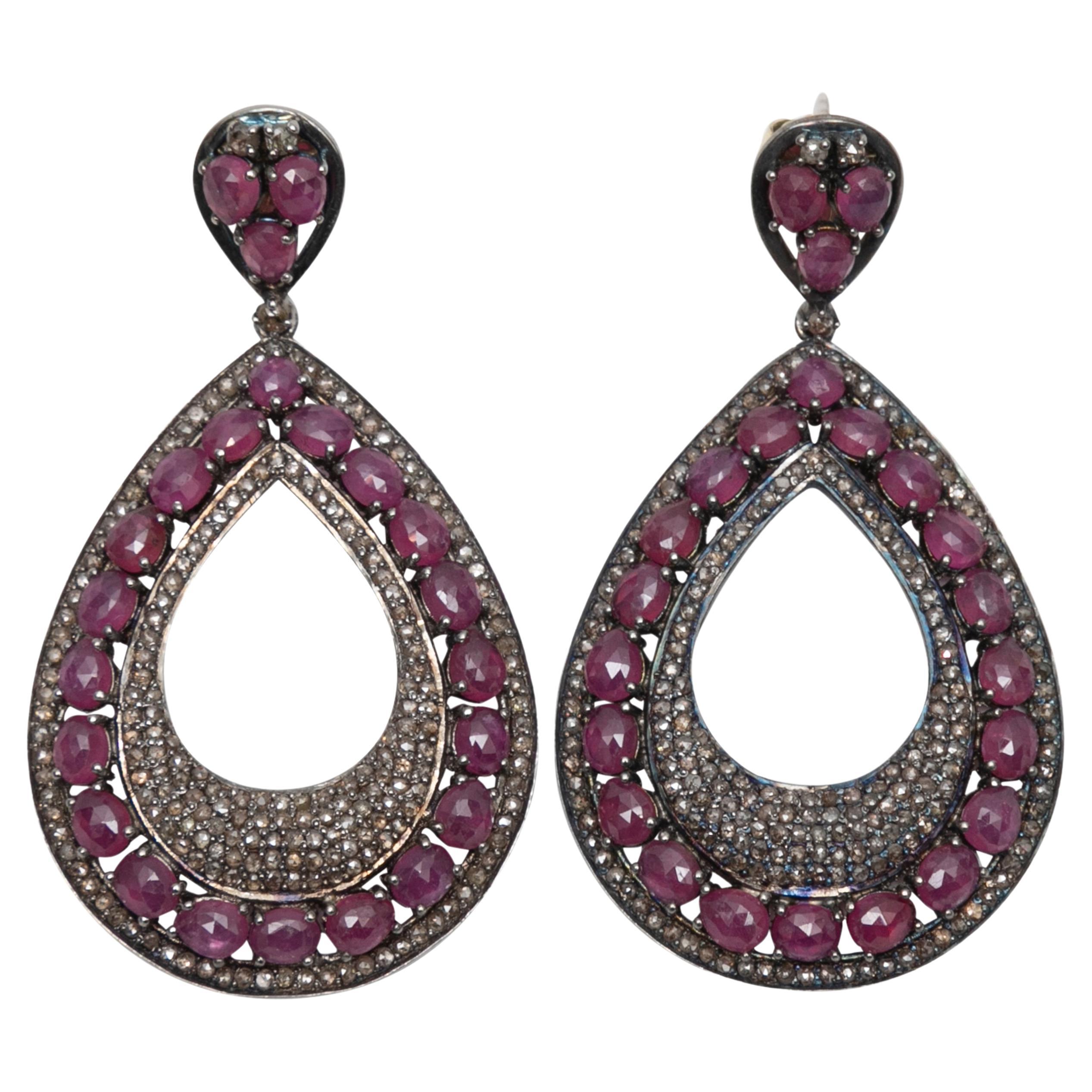 Ruby & Diamond Bavna Teardrop Pierced Earrings For Sale