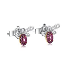 Ruby Diamond Bee Stud Earrings in 18 Karat Rose and White Gold