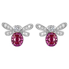 Ruby Diamond Bee Stud Earrings in 18 Karat Rose and White Gold