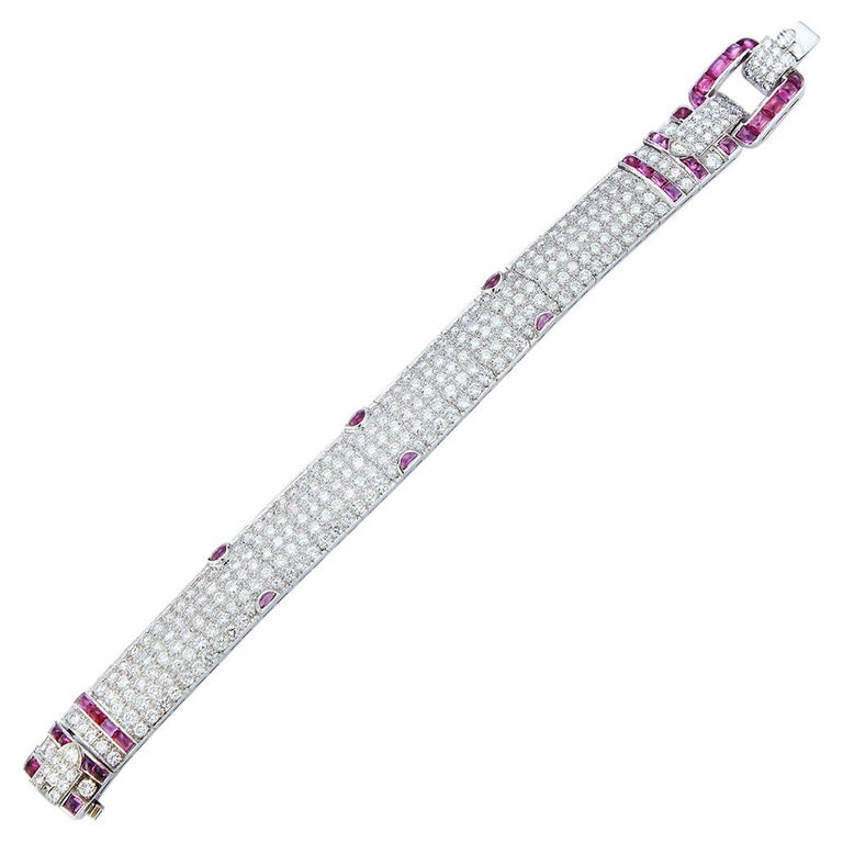 Ruby and Diamond Belt Buckle Bracelet For Sale at 1stDibs