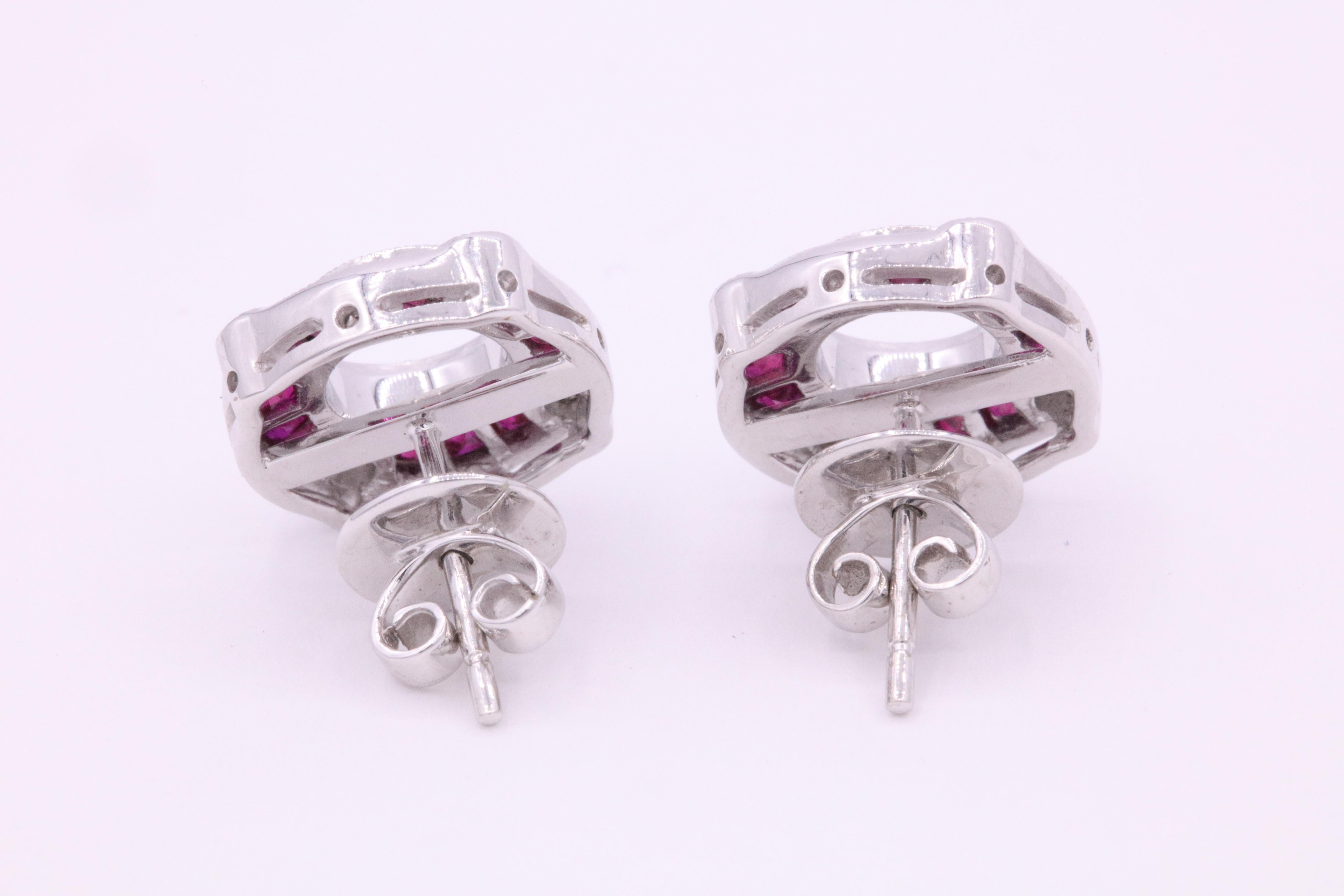 Round Cut Ruby Diamond Bezel Set Earrings 1.72 Carat Platinum