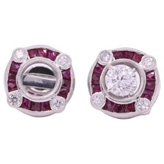 Ruby Diamond Bezel Set Earrings 1.72 Carat Platinum