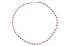 Ruby Diamond Bezel Set Tennis Line 14K White Gold Classic Set Unique Necklace