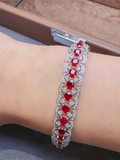 Eze Jewelry 8.42ct Natural Unheated Ruby & Diamond Bracelet, 18K Gold