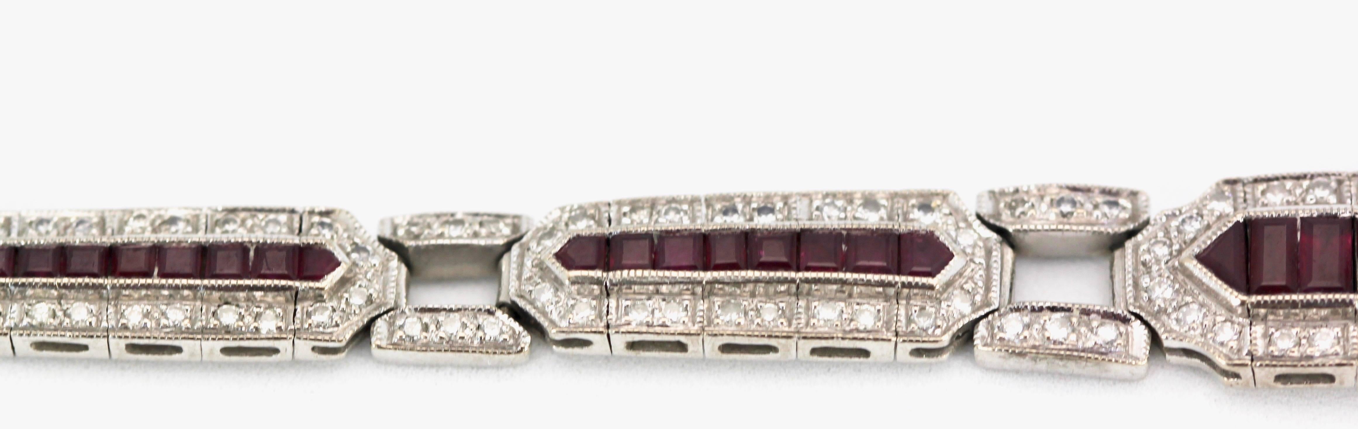 Art Deco Ruby Diamond Bracelet 18K