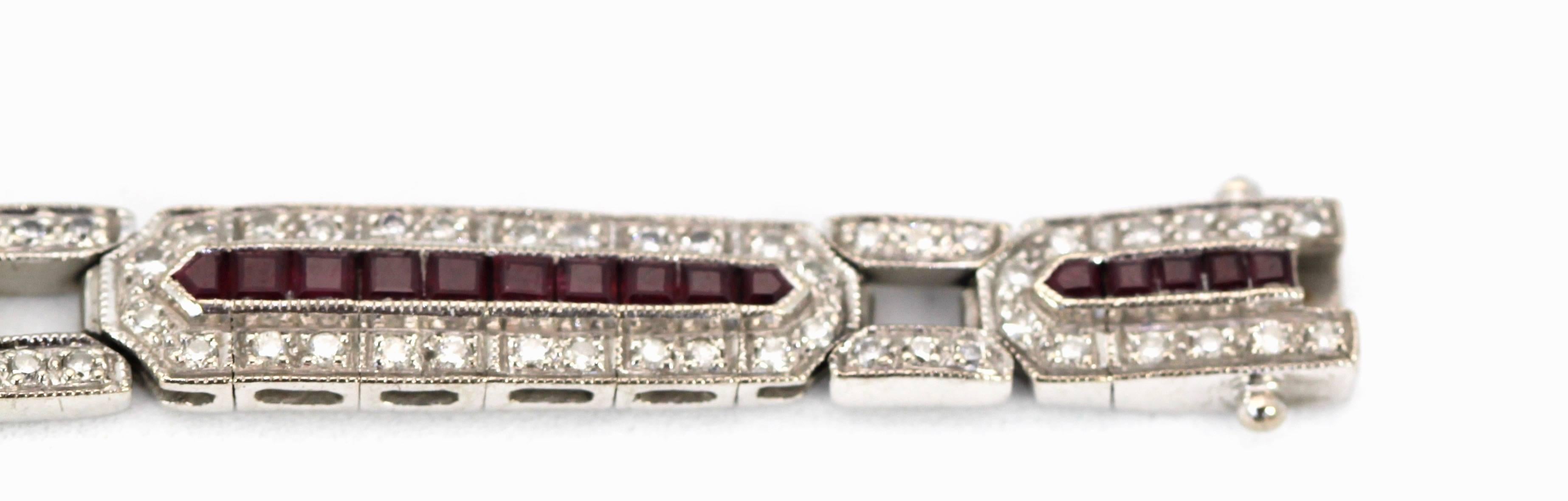 Baguette Cut Ruby Diamond Bracelet 18K