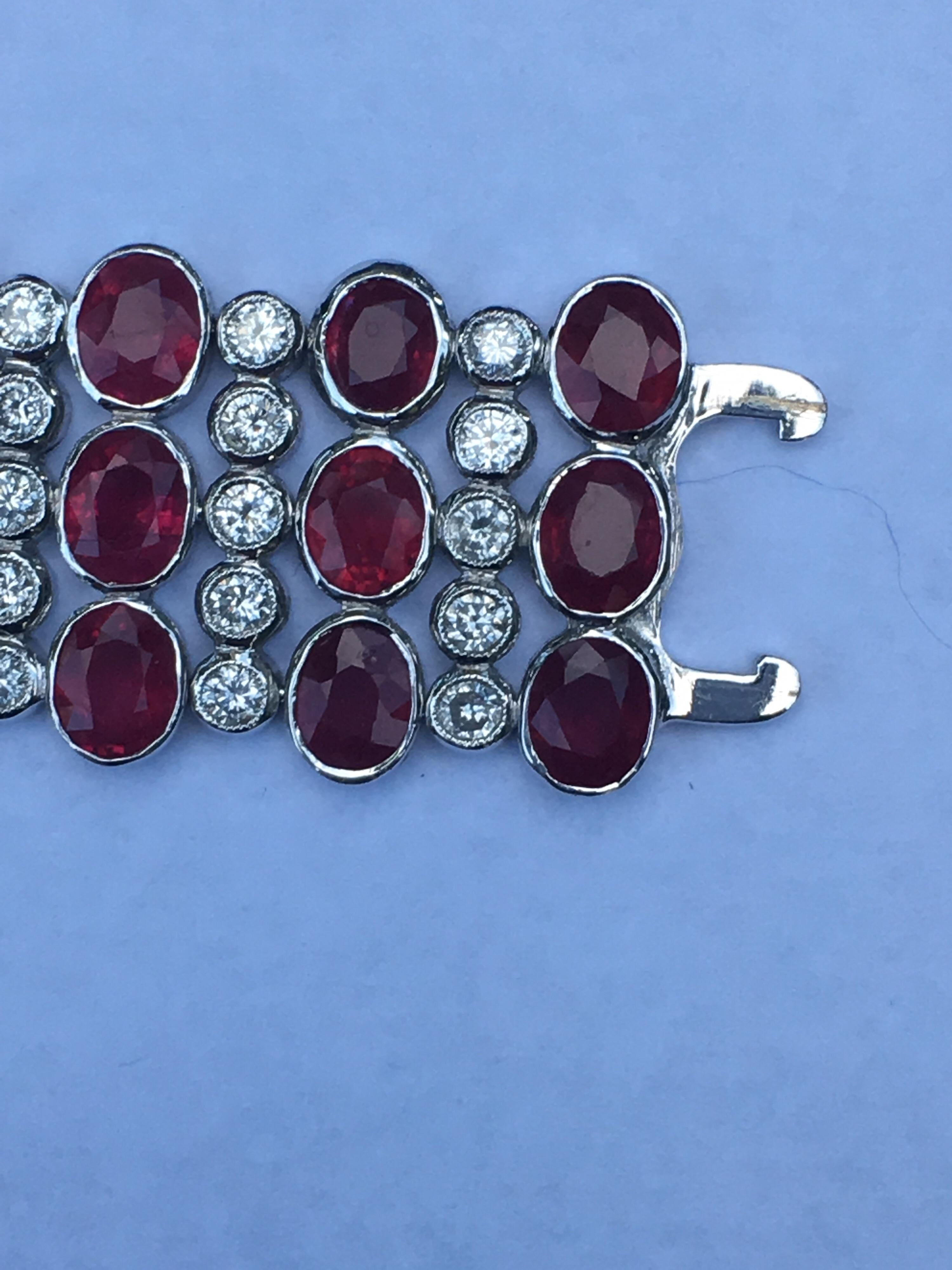 Ruby Diamond Bracelet Set In 18 Karat White Gold In New Condition In Trumbull, CT