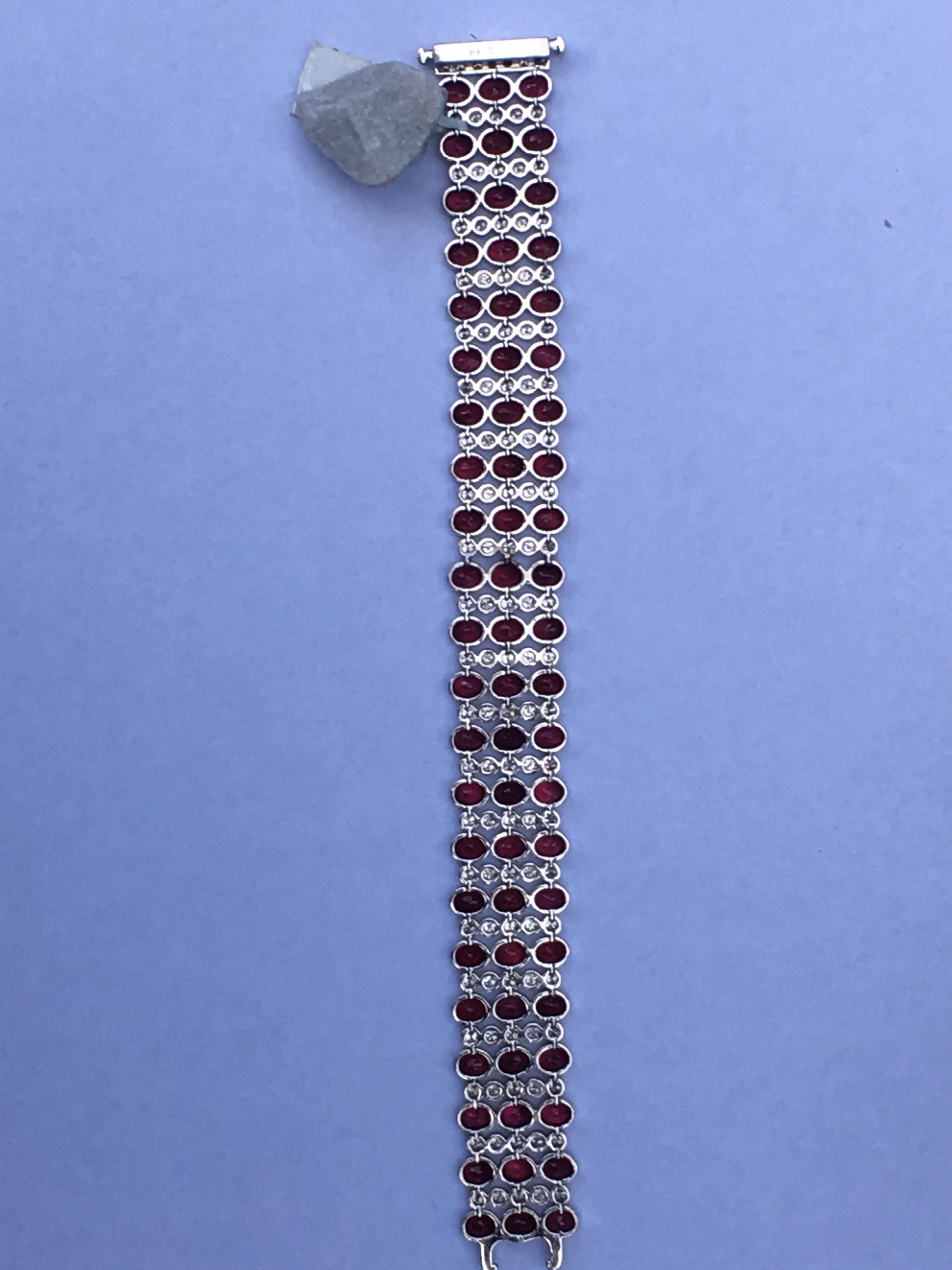 Women's Ruby Diamond Bracelet Set In 18 Karat White Gold