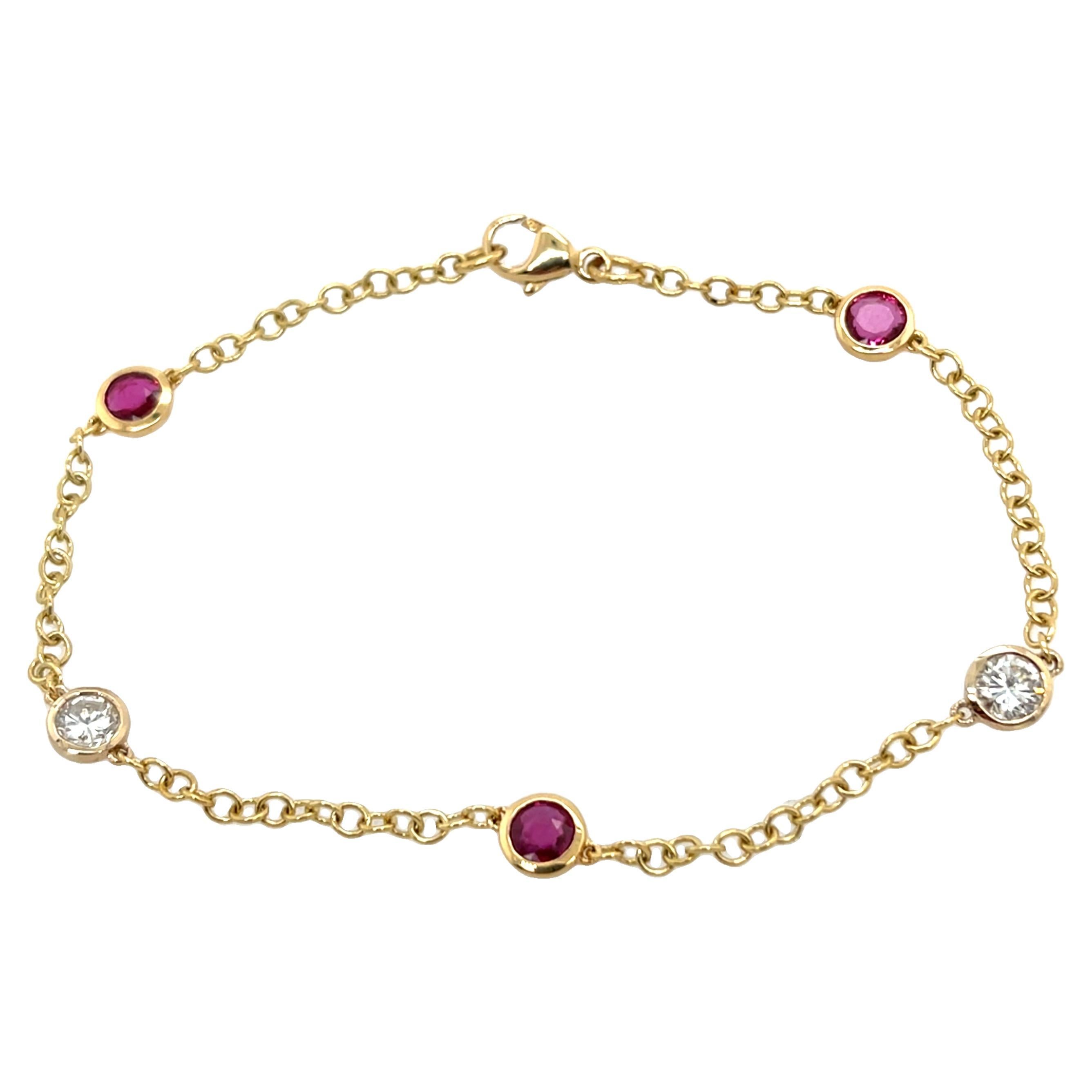 Ruby & Diamond Bracelet Set With 3 Diamonds & 3 Rubies in 18ct Yellow Gold