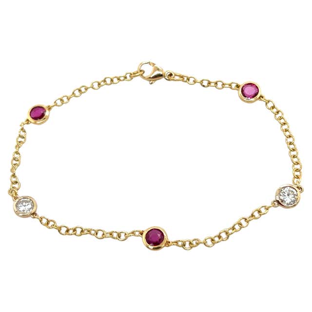 Vintage 1950s Style Ruby and Rose-Cut Diamond Bracelet in 14K Yellow ...