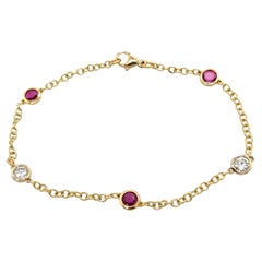Ruby & Diamond Bracelet Set With 3 Diamonds & 3 Rubies in 18ct Yellow Gold
