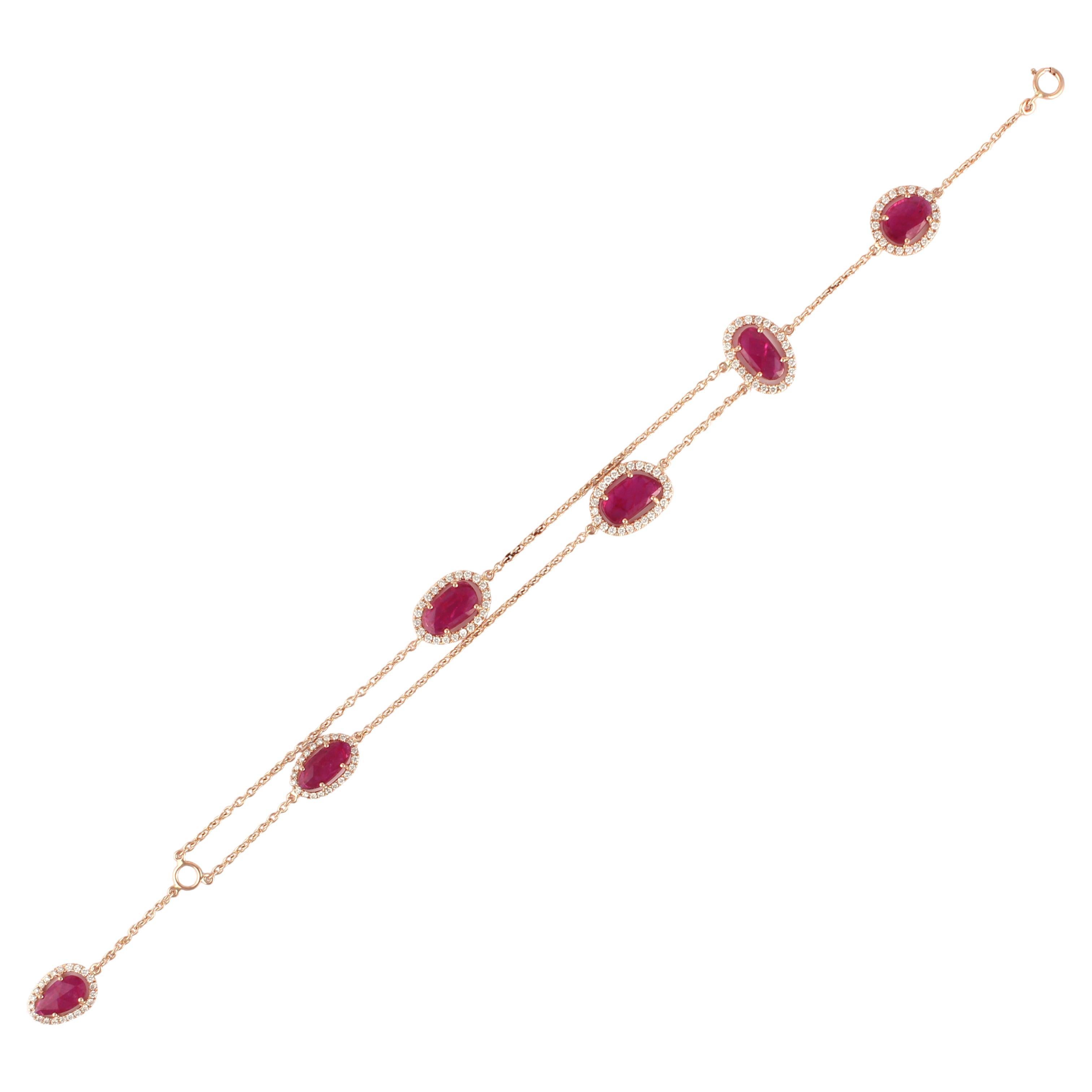 Ruby & Diamond Bracelet Studded in 18 Karat Yellow Gold For Sale