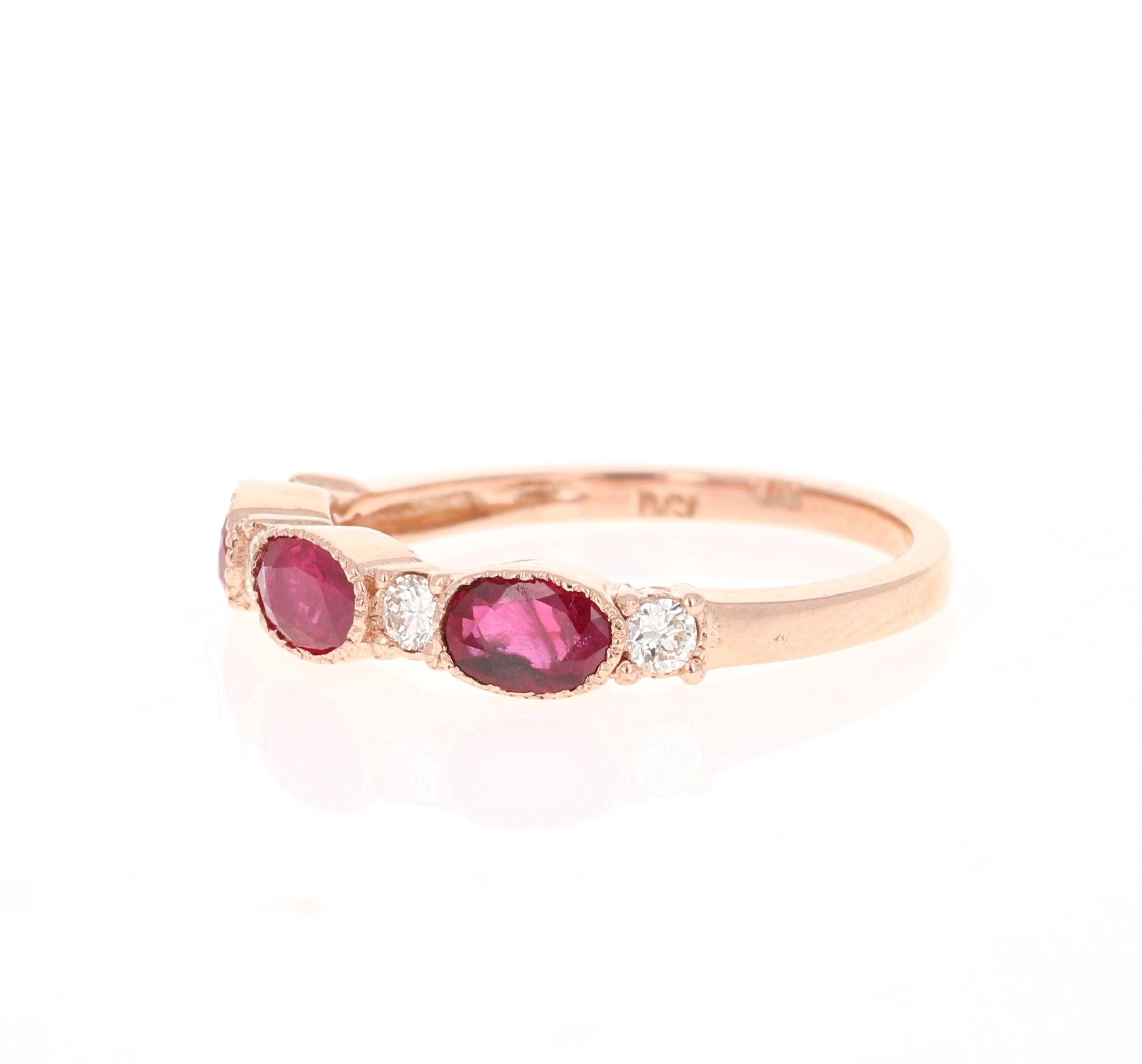 Contemporary Ruby Diamond Bridal Rose Gold Band For Sale