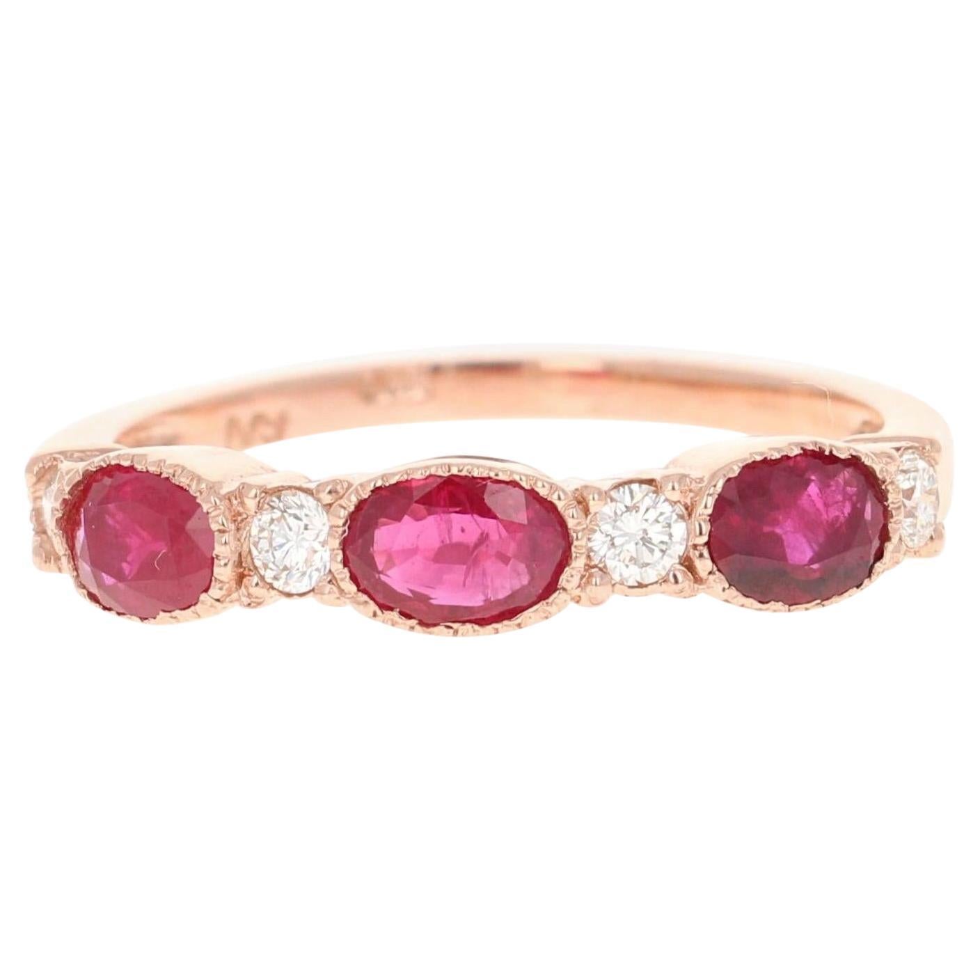 Contemporary 14K Rose Gold Ruby and Diamond Band Ring, 1.26 Carats