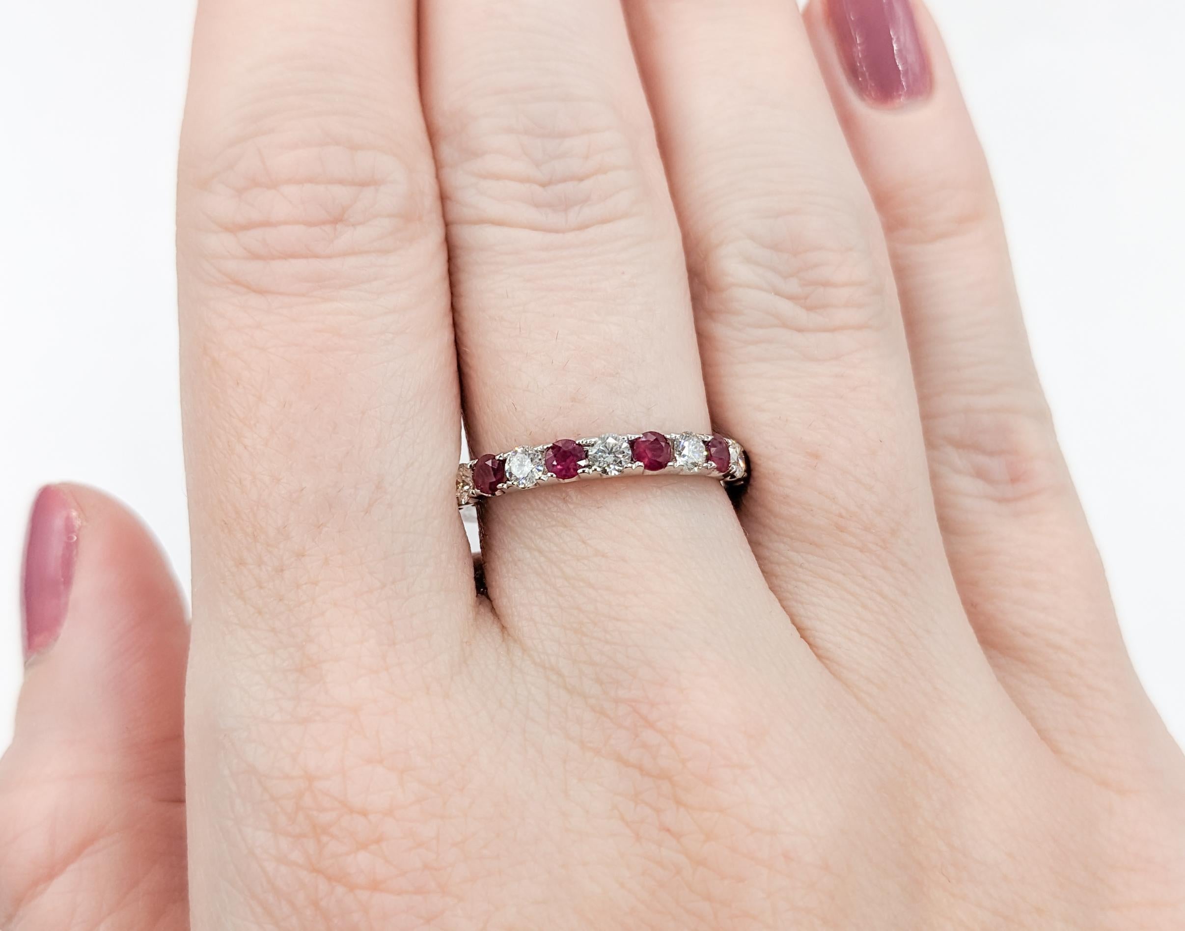 Round Cut Ruby & Diamond Bridal White Gold Ring For Sale