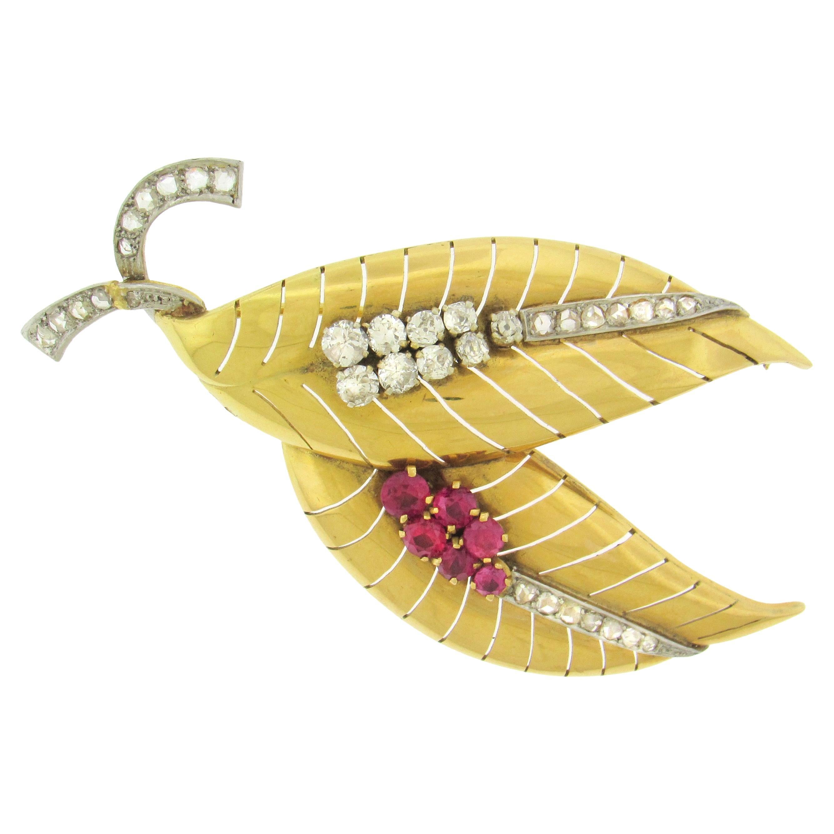 Broche de diamantes rubí en venta