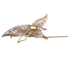 Ruby & Diamond Butterfly Brooch, 0.60ct Diamonds & 2 Rubies in 18ct Yellow Gold