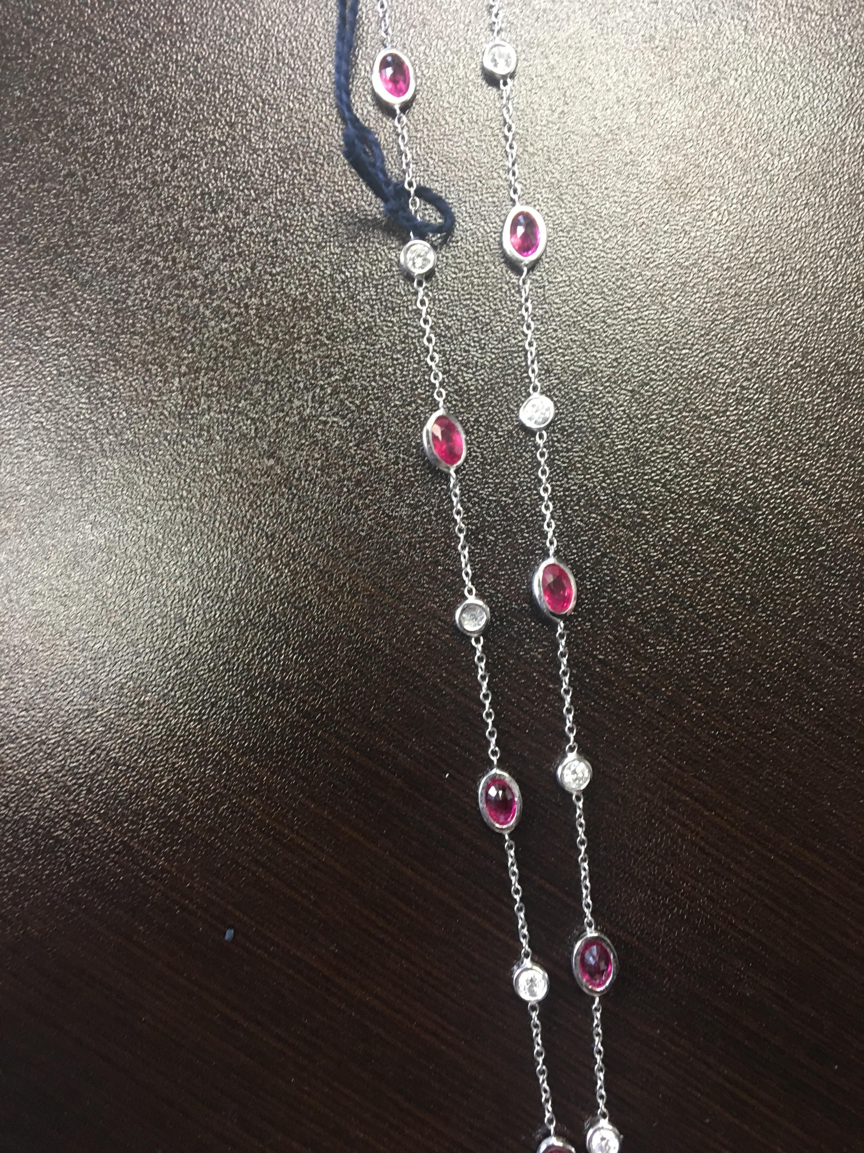 Modern Ruby Diamond by the Yard Necklace For Sale