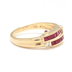 Ruby Diamond Bypass Band Ring, 18KT Yellow Gold, Ring