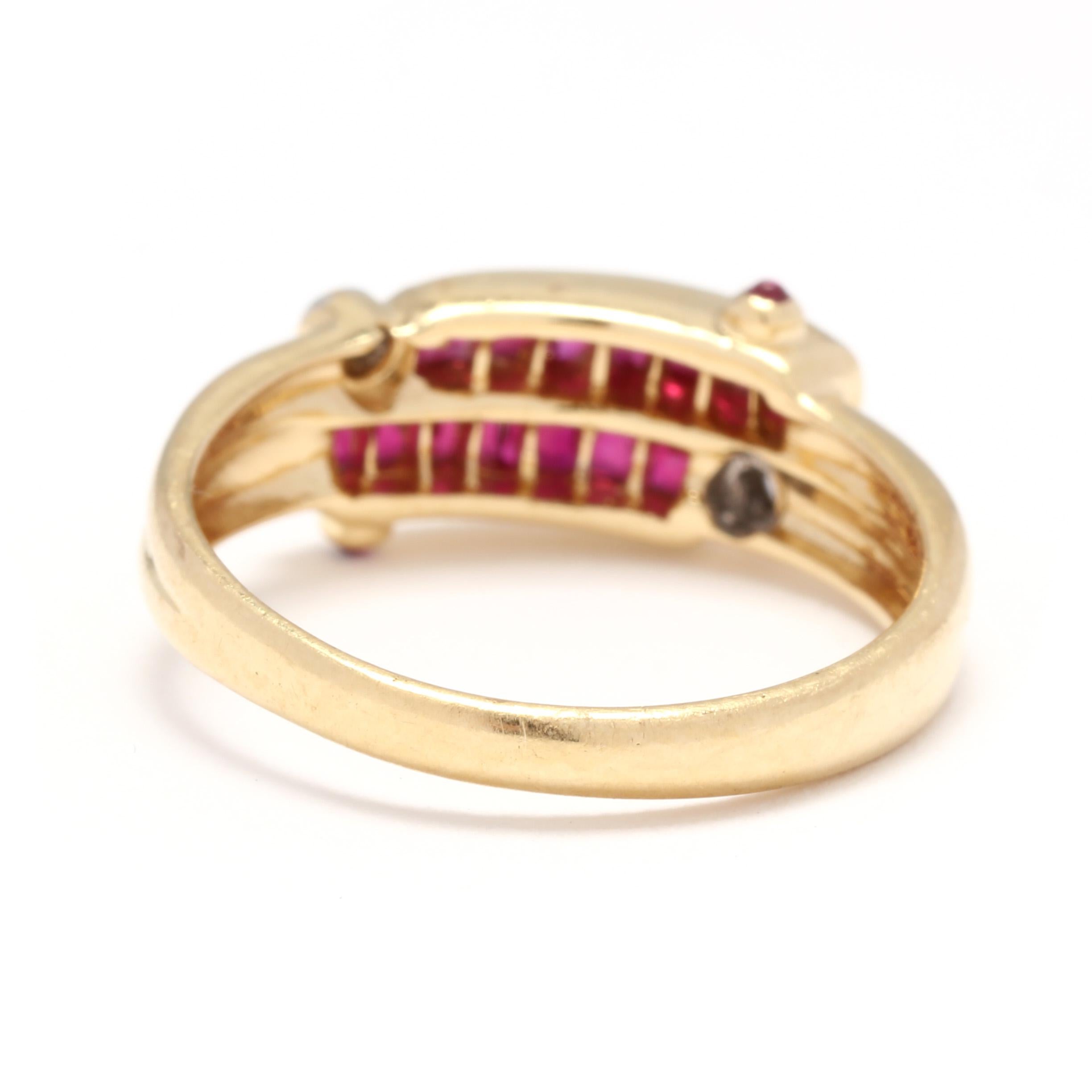Square Cut Ruby Diamond Bypass Band Ring, 18KT Yellow Gold, Ring