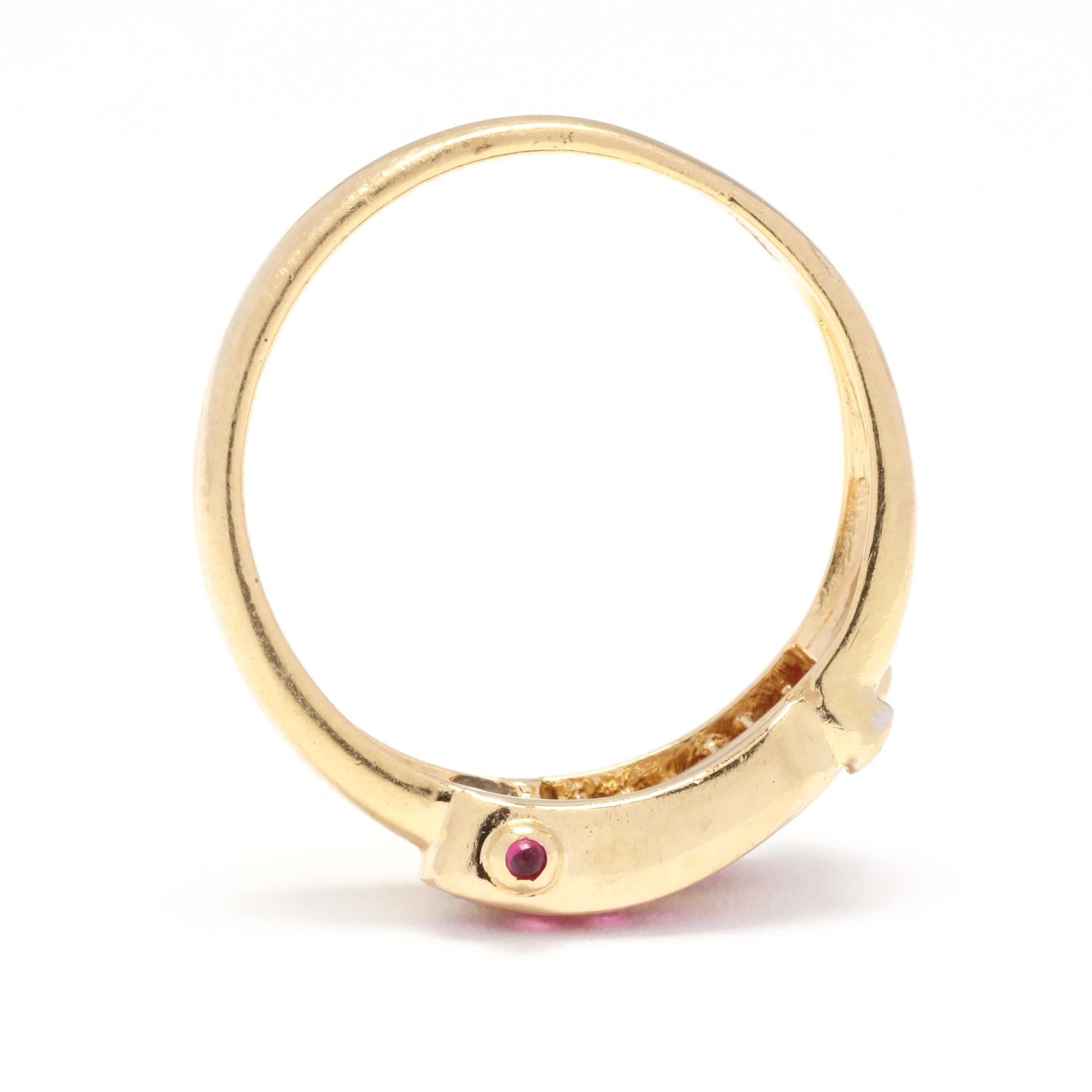 Women's or Men's Ruby Diamond Bypass Band Ring, 18KT Yellow Gold, Ring