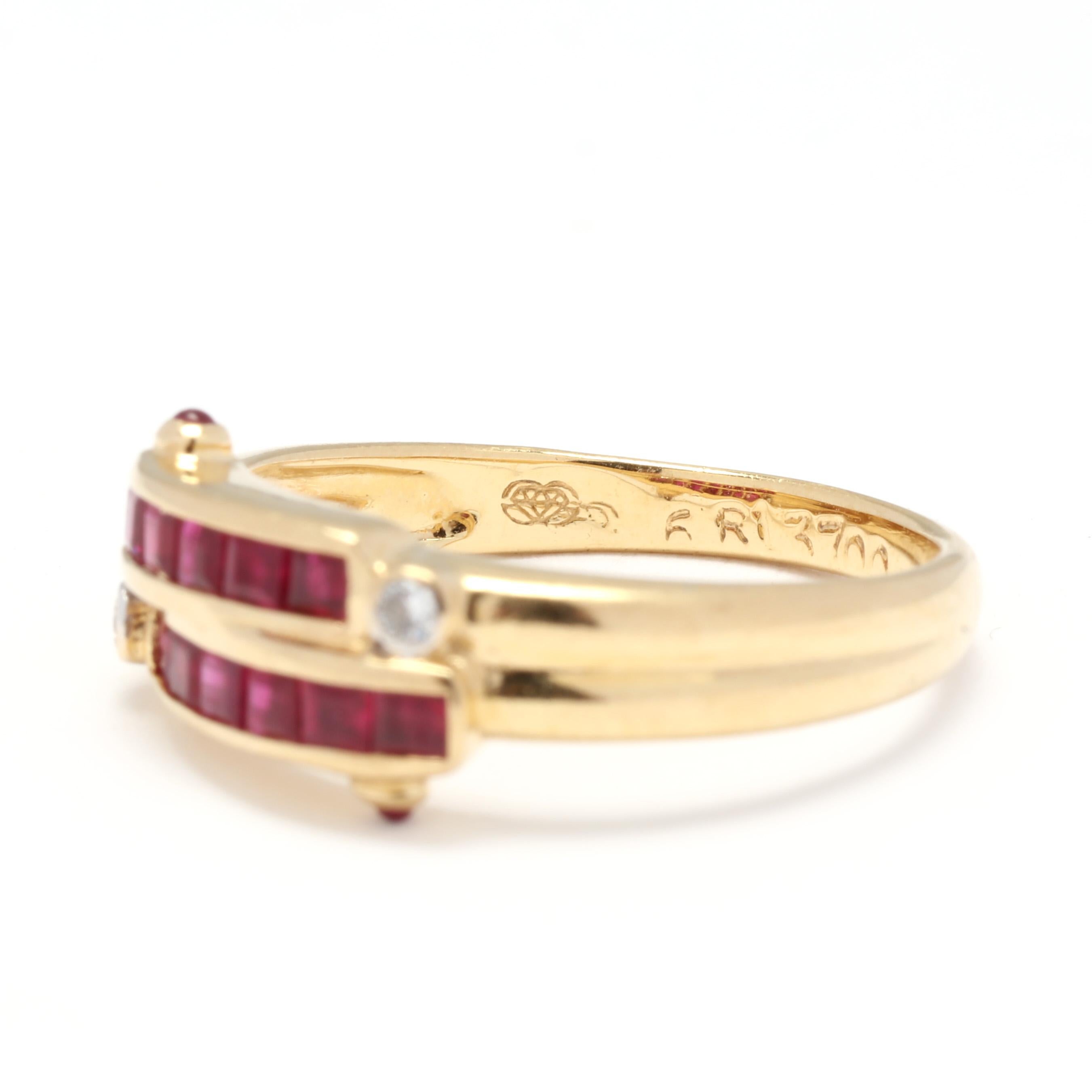Ruby Diamond Bypass Band Ring, 18KT Yellow Gold, Ring 1