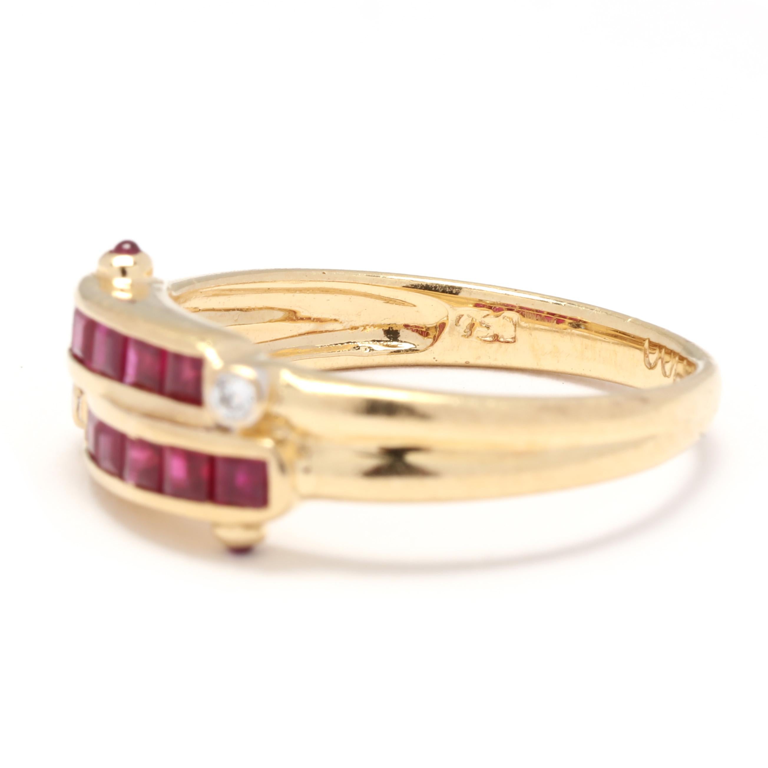 Ruby Diamond Bypass Band Ring, 18KT Yellow Gold, Ring 2
