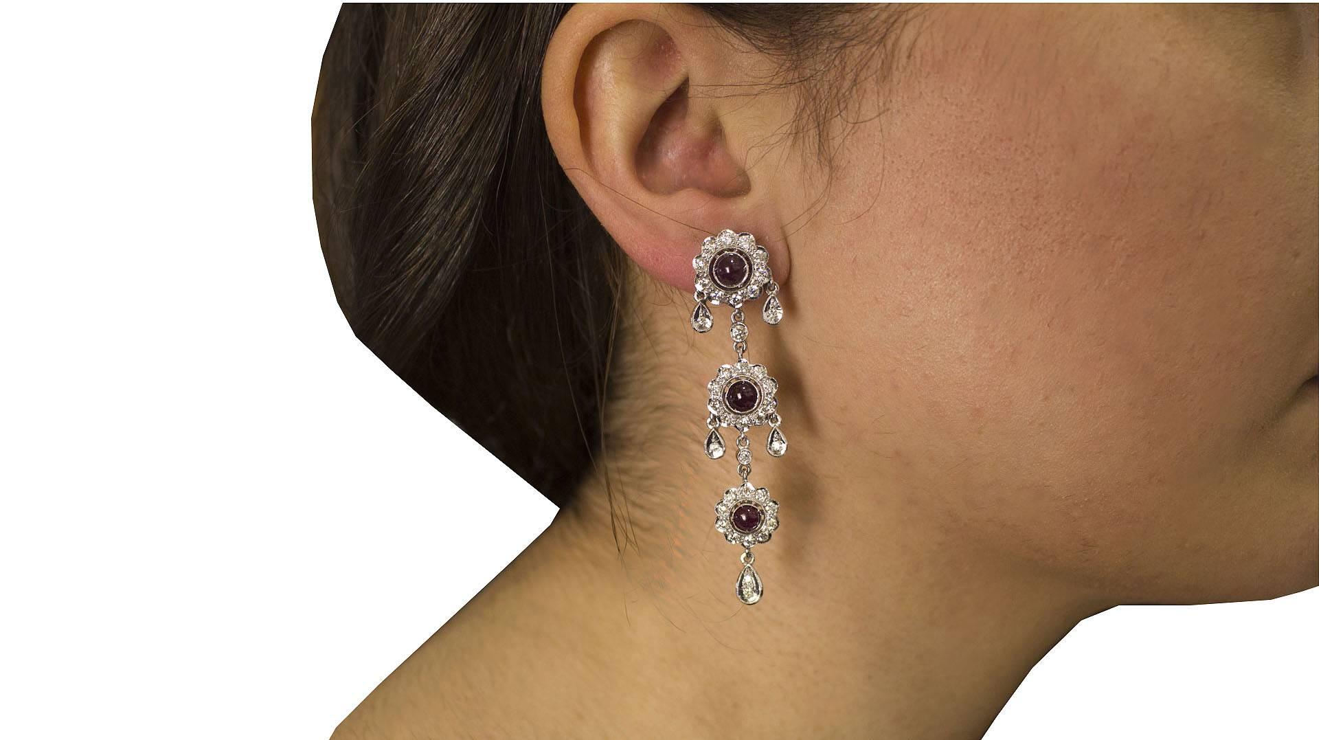 Ruby Diamond Chandelier Gold Earrings 1