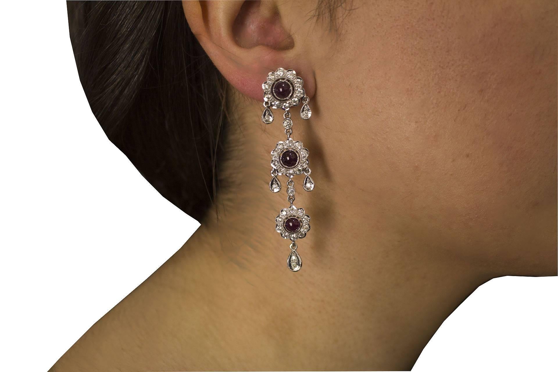 Ruby Diamond Chandelier Gold Earrings 2