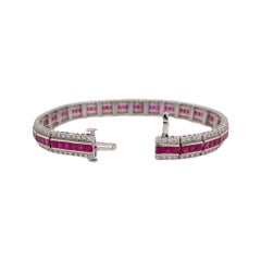 Ruby & Diamond Channel Set Bracelet in 18k White Gold