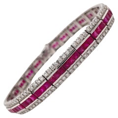 Ruby & Diamond Channel Set Bracelet in 18k White Gold