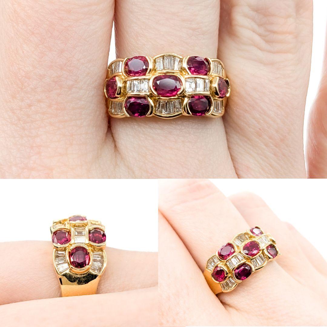 Ruby & Diamond Checkerboard Ring in 18kt Yellow Gold

Introducing this exquisite Ruby Gemstone Checkerboard Ring, masterfully crafted in 18kt yellow gold. The ring features a stunning 1.74ctw rubies centerpiece arranged in a captivating checkerboard