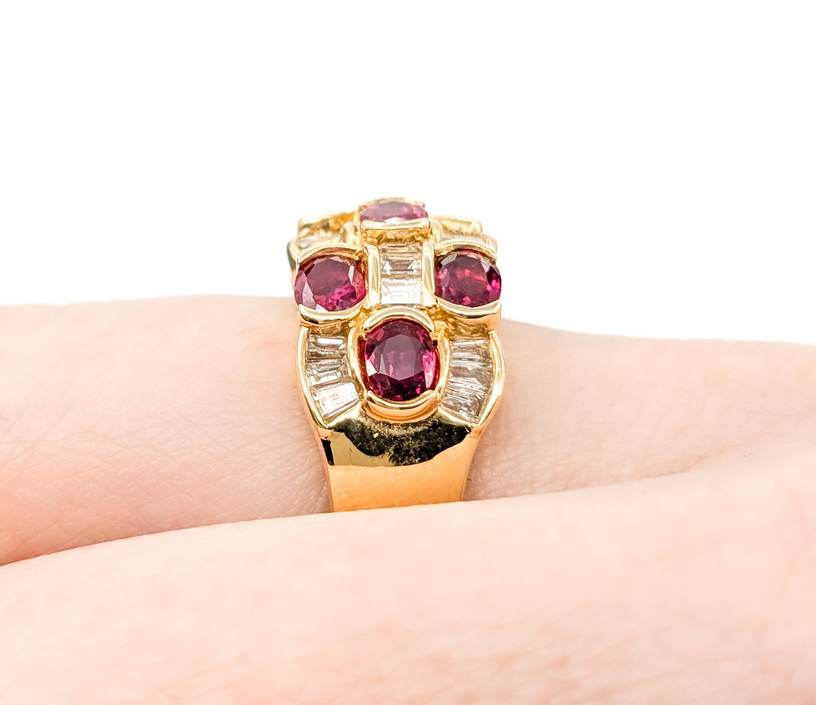 Contemporary Ruby & Diamond Checkerboard Ring in 18kt Yellow Gold