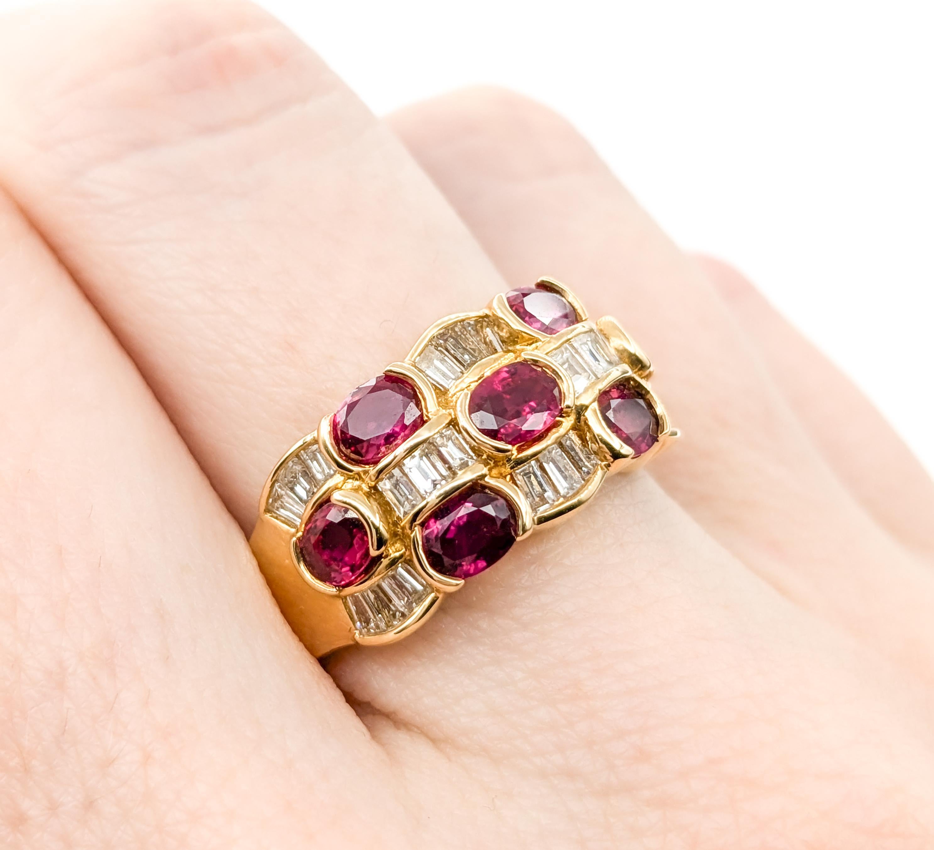 Oval Cut Ruby & Diamond Checkerboard Ring in 18kt Yellow Gold