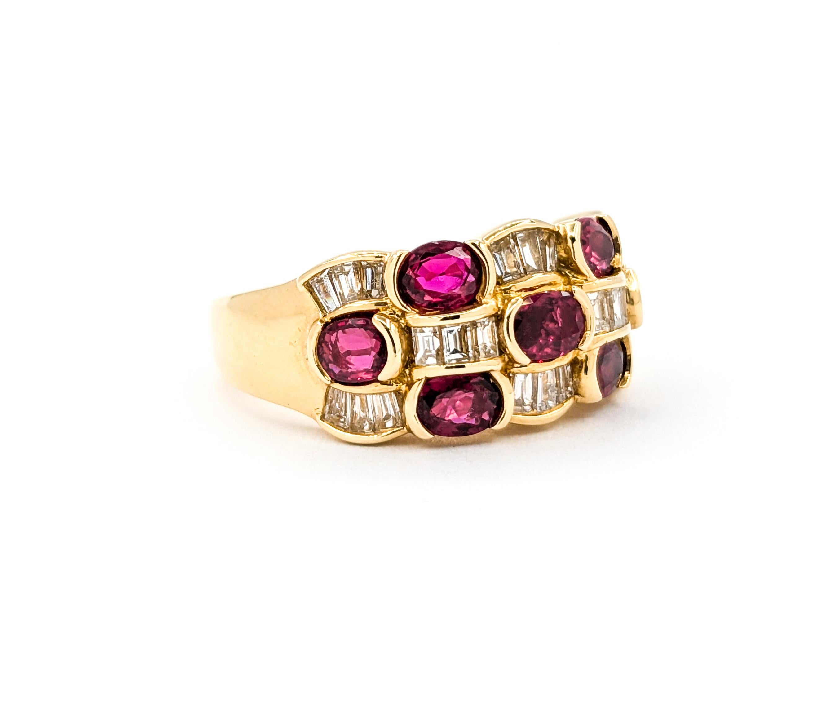 Women's Ruby & Diamond Checkerboard Ring in 18kt Yellow Gold