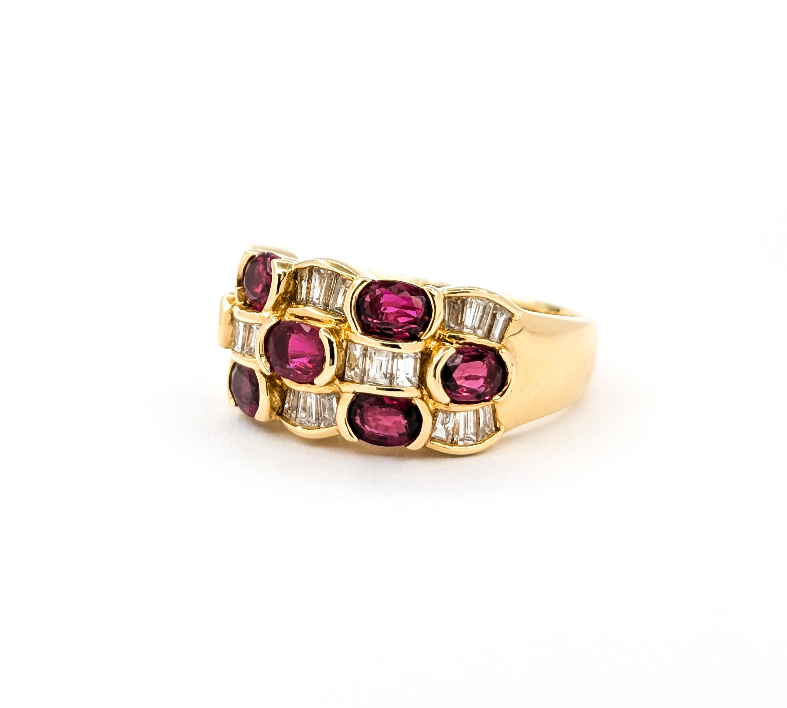 Ruby & Diamond Checkerboard Ring in 18kt Yellow Gold 3
