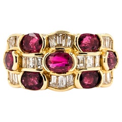 Ruby & Diamond Checkerboard Ring in 18kt Yellow Gold