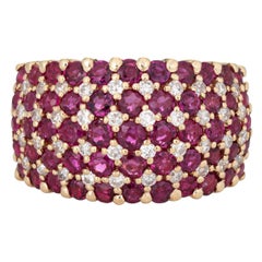 Ruby Diamond Cigar Ring Vintage 14k Yellow Gold Low Dome Band Sz 4.75 Jewelry