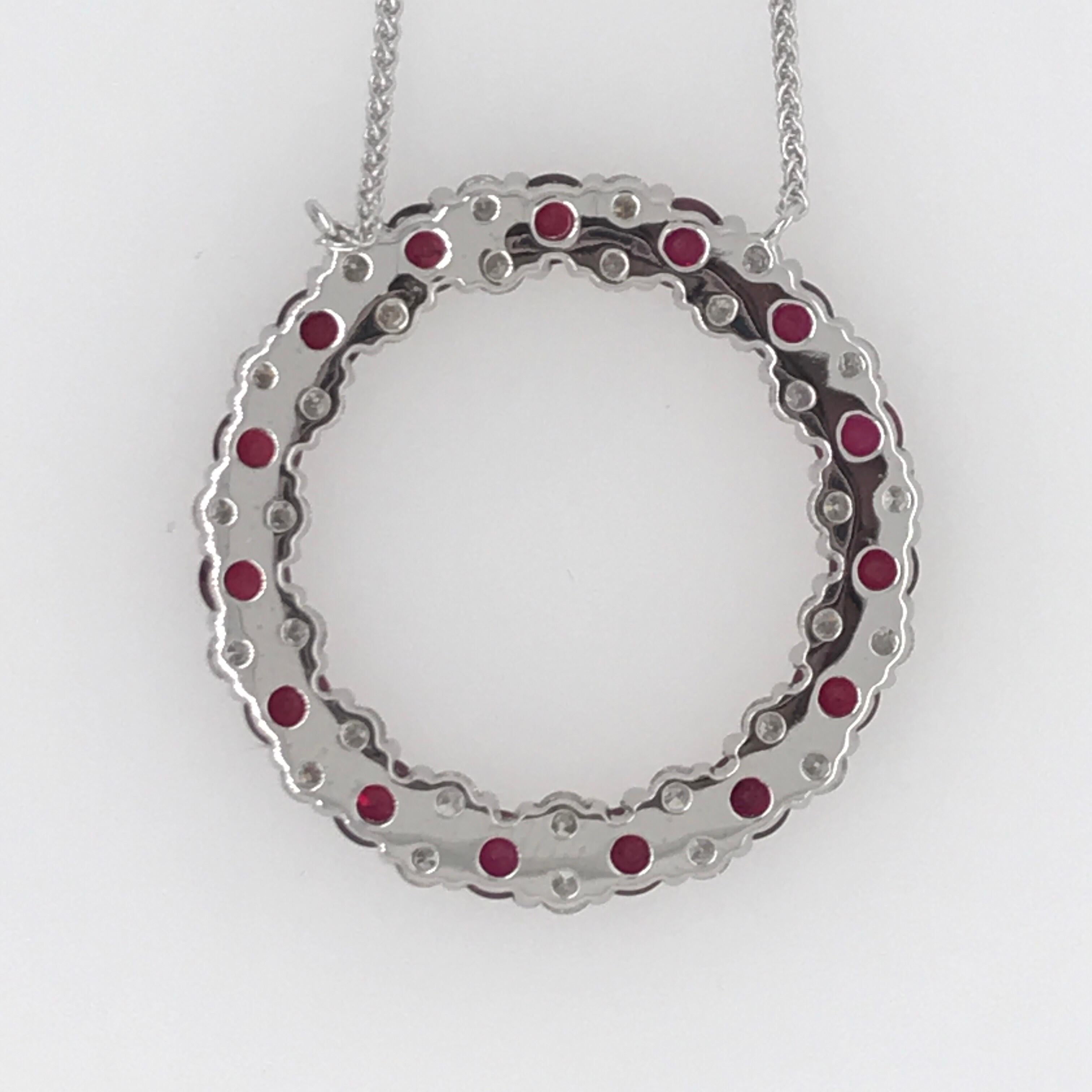 Round Cut Ruby Diamond Circle Pendant Necklace 3.89 Carat