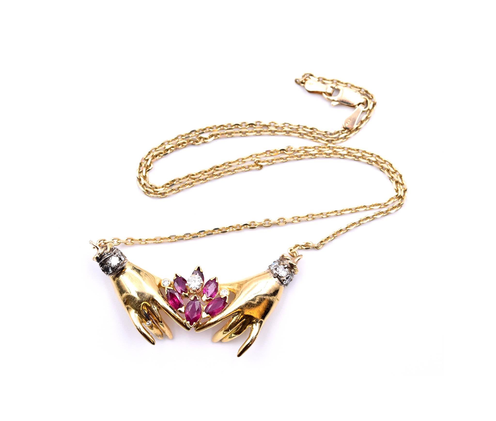 Marquise Cut Ruby and Diamond Claddash Necklace Pendant