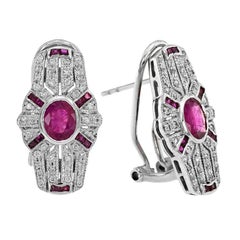 Retro Ruby Diamond Clip-On Earrings