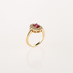 Bague de mariage solitaire en or jaune 18 carats avec grappe de diamants et rubis, certifiée AIG