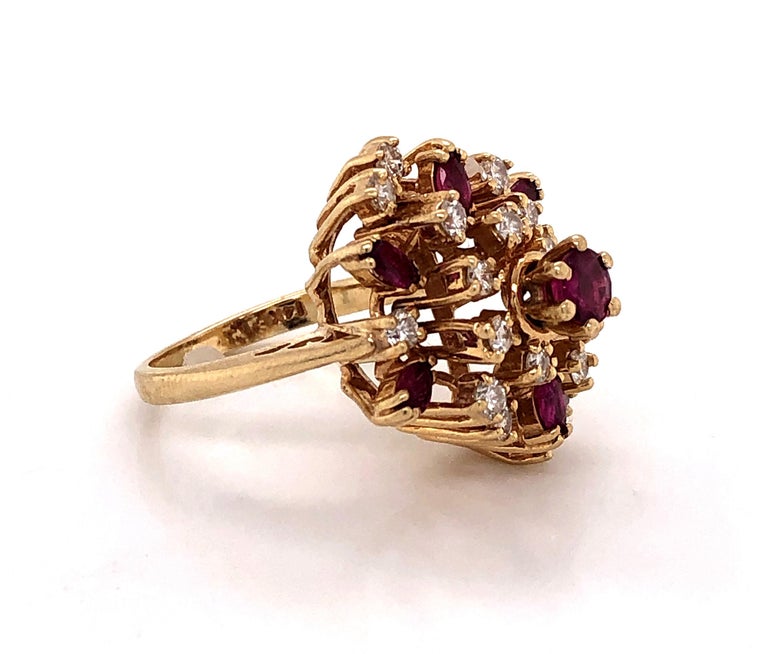 Ruby Diamond Cluster Cocktail Ring For Sale at 1stdibs