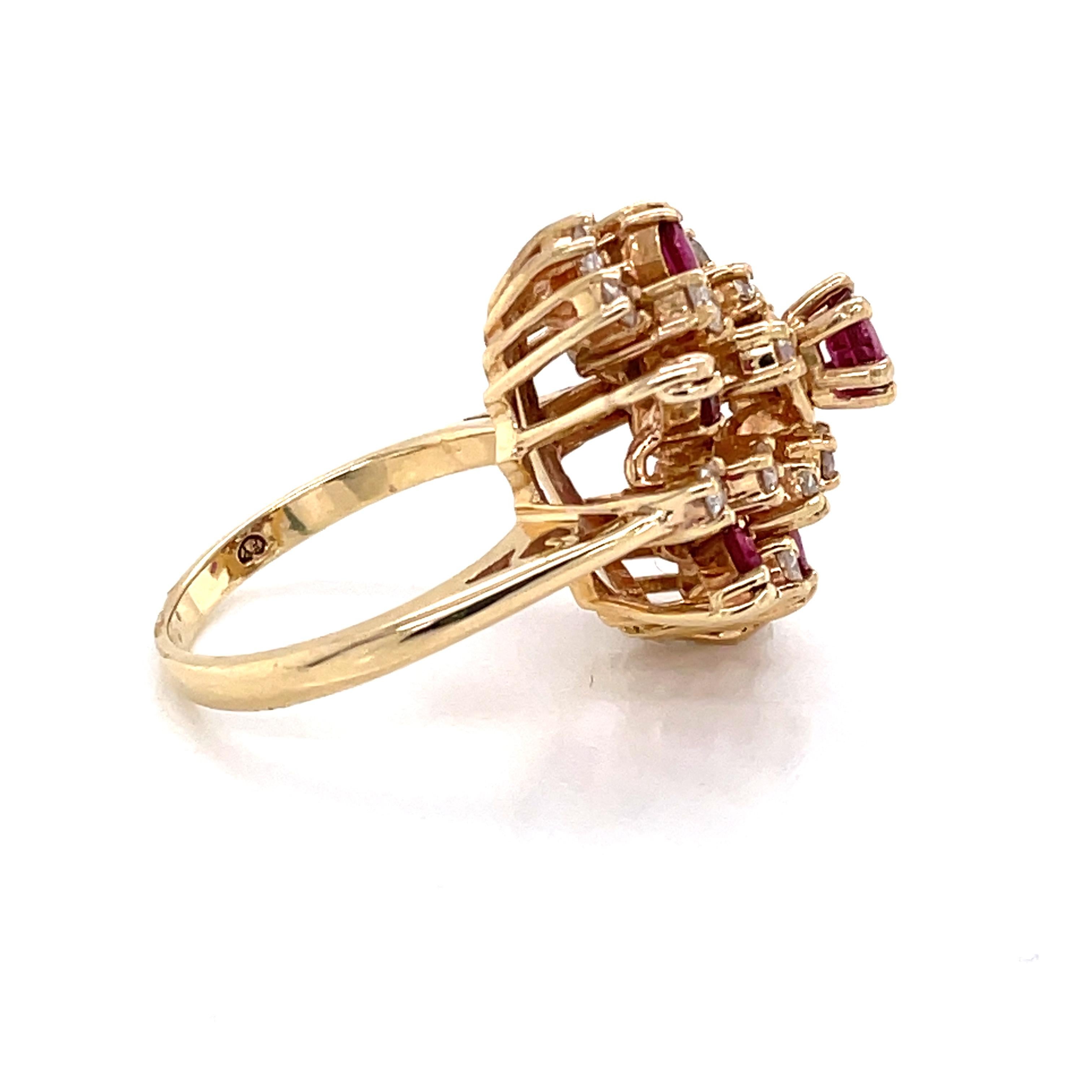 Mixed Cut Ruby Diamond Cluster Cocktail Ring