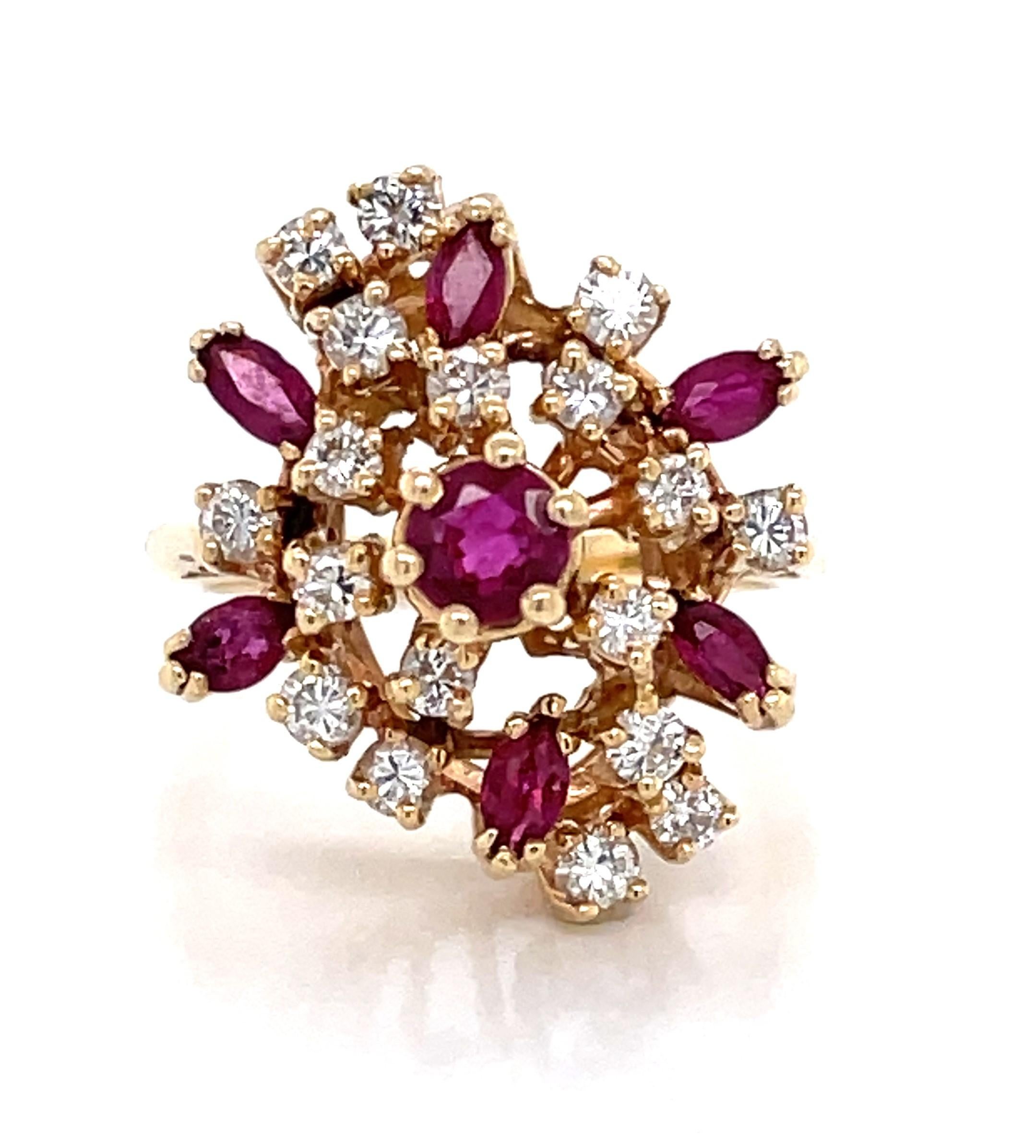 Ruby Diamond Cluster Cocktail Ring 1