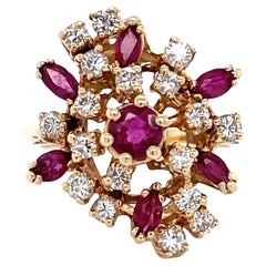 Ruby Diamond Cluster Cocktail Ring