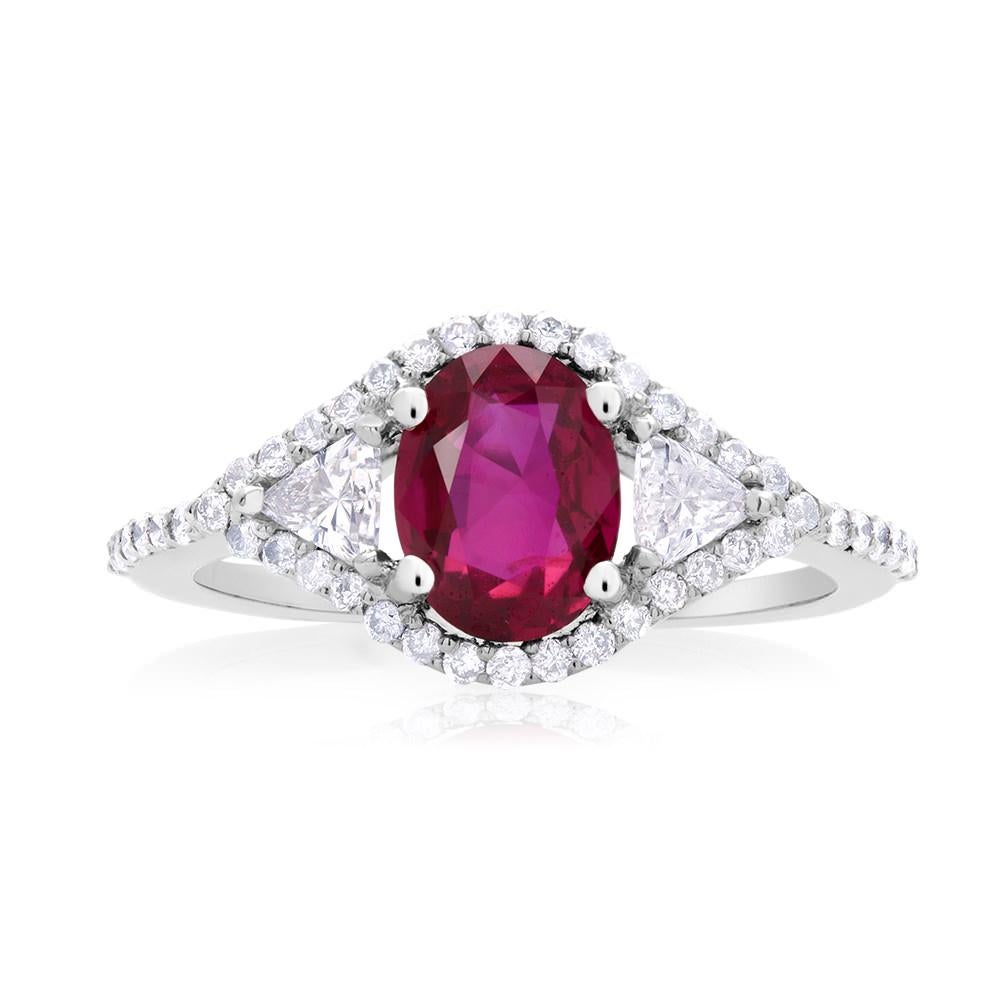Cushion Cut Cushion Ruby and Diamond Cluster Cocktail Ring Weighing 1.86 Carat